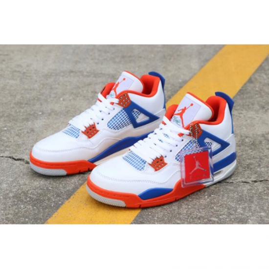 Custom Air Jordan 4 "Knicks" White/Royal Blue-Orange 308497-171 - Click Image to Close