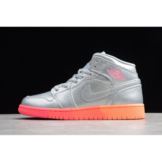 2020 Air Jordan 1 Mid GS "Metallic Silver Pink Crimson" 555112-0 - Click Image to Close