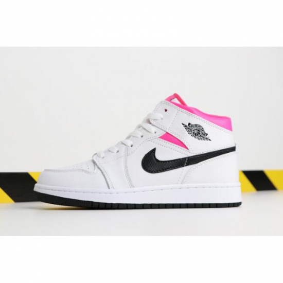 Air Jordan 1 Mid GS "Hyper Pink" White/Black-Hyper Pink 555112-1 - Click Image to Close