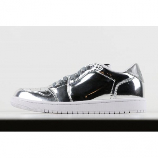 Air Jordan 1 Retro Low No Swoosh OG Pinnacle Metallic Silver/Whi - Click Image to Close