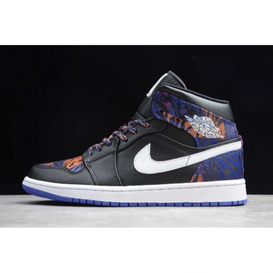 2019 Air Jordan 1 Mid SE "Tiger Print" Black/White-Rush Violet A - Click Image to Close