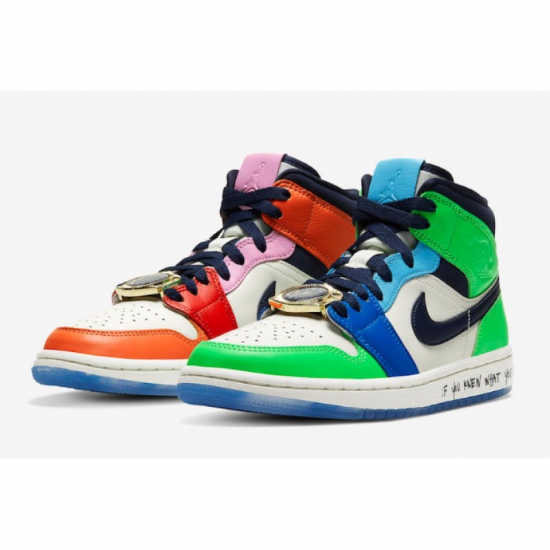 2020 Melody Ehsani x Air Jordan 1 Mid "Fearless" White/Black/Hal - Click Image to Close