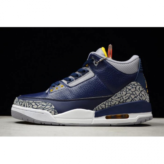 Air Jordan 3 Retro "Michigan" PE Collegiate Navy/Amarillo-Cement - Click Image to Close