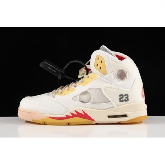 2020 OFF-WHITE x Air Jordan 5 White/Fire Red CT8480-002 For Sale - Click Image to Close