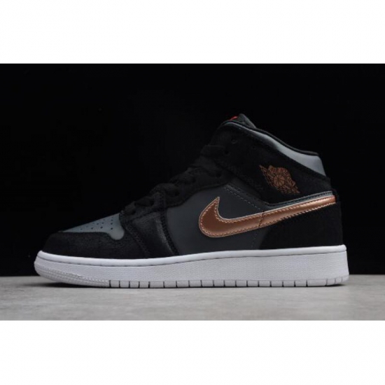 2018 Womens Air Jordan 1 Mid GS Black/Metallic Gold-White For Sa - Click Image to Close