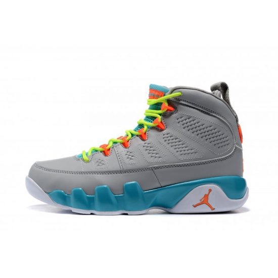 Women's Air Jordan 9 GS Wolf Grey/Orange/Green-White Free Shippi - Click Image to Close