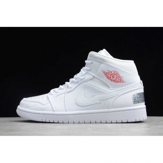 2020 Air Jordan 1 Mid AJ1 London White/Red-Silver CW7589-100 - Click Image to Close