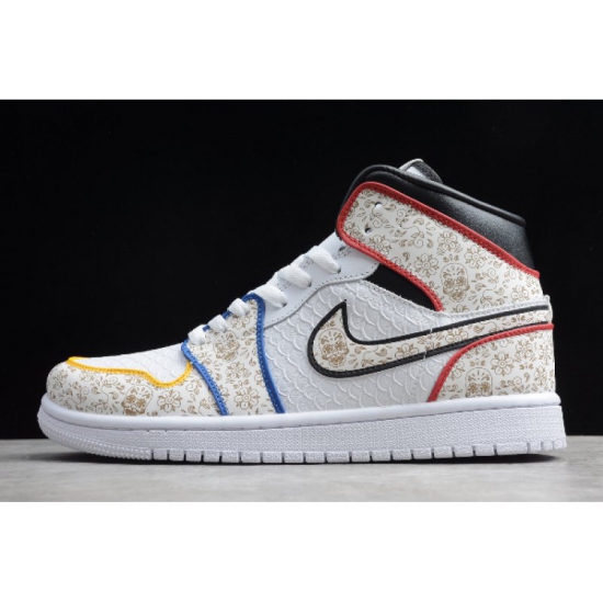 2020 Men's Air Jordan 1 Mid SE White Black Red Blue Yellow BQ682 - Click Image to Close