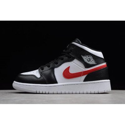 Grade School Air Jordan 1 Mid "Multi Swoosh" Black/White-Univers