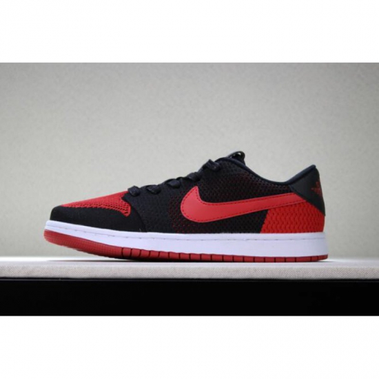 New Air Jordan 1 Low Flyknit "Banned" Black/Varsity Red-White Me - Click Image to Close