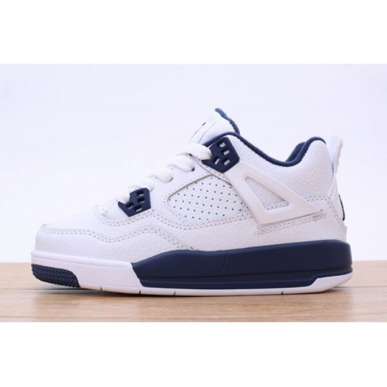 Kid's Air Jordan 4 White/Navy Blue For Sale - Click Image to Close
